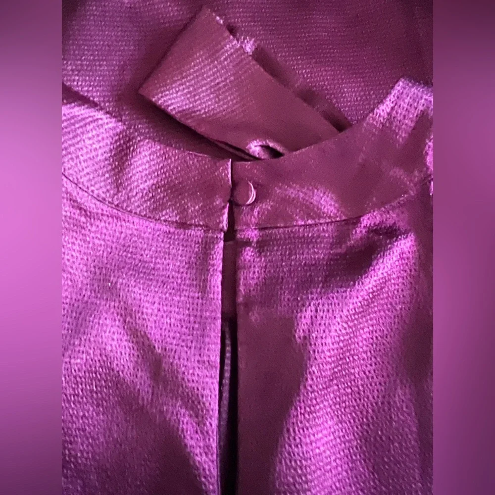 Rich Purple Textured Top Asymmetrical Neckline Statement Bow Old Money - Picture 3 of 8